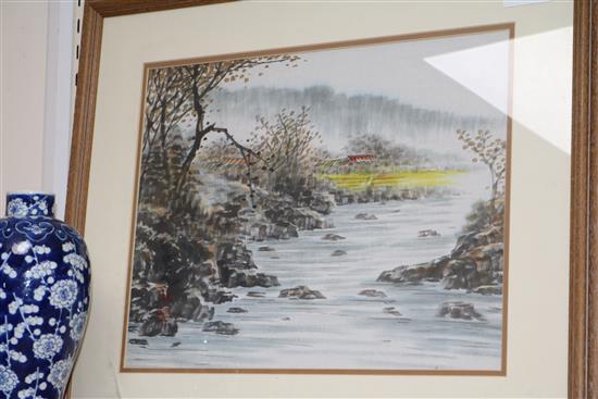 Chinese School, pair of watercolours, River landscapes 33 x 41cm